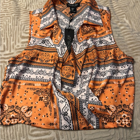 RACHEL ZOE PAISLEY FAUX WRAP SLEEVELESS CROPPED TOP - Picture 2 of 4